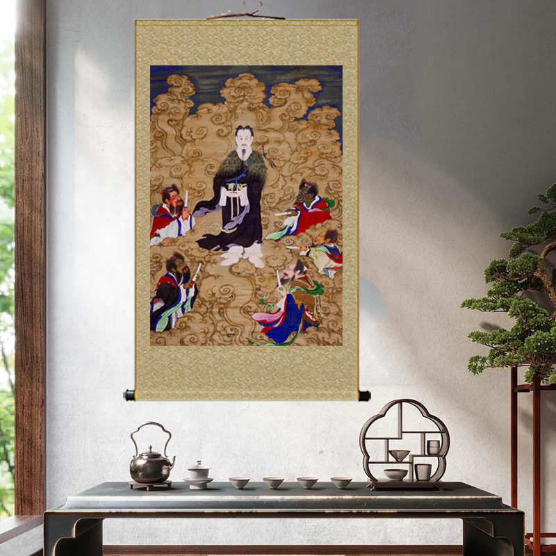 五龙捧圣真武大帝画像挂画玄天上帝神像玄关客厅绢布卷轴画五龙王