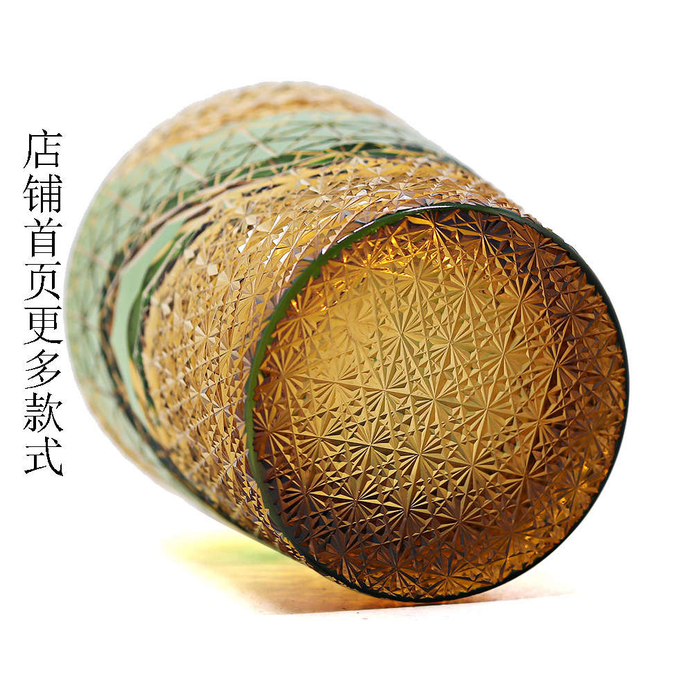 金致江户切子哨子玻璃杯日式手工雕刻小众古典威士忌酒杯满山菊纹