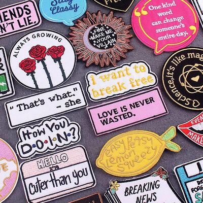 Words Patch Iron-On Patches For Clothing Stripes Letter Embr