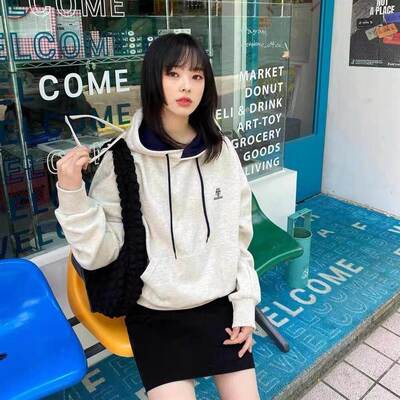 【现货】韩国muahmuah卫衣赵露思同款百搭套头拼色连帽款休闲帽衫