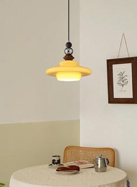 中古实桌木餐吊灯简厅约古复风奶油橙色玻璃359灯罩餐灯具