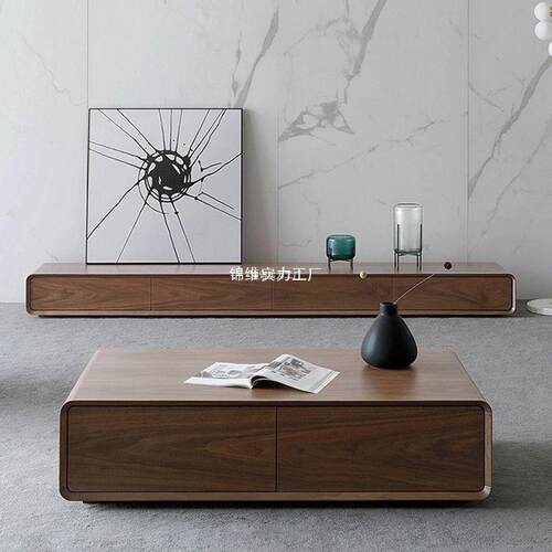 极简地柜电视柜胡桃色小户型客厅超窄全实木落地整装地台电视柜