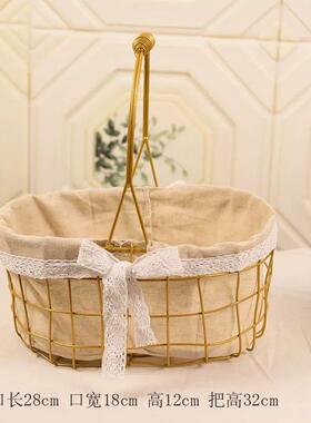 铁艺布衬篮子藤编柳编草编手提编织框篮插花竹编竹篮现代简约