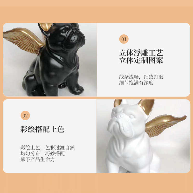 动物飞狗摆件树脂工艺品中式简约家居摆件办公室桌面艺术动物摆饰