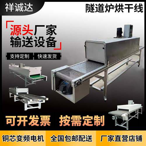 工业高温隧道炉烘干线特氟龙网带链板烤漆固化丝印五金烤箱输送机