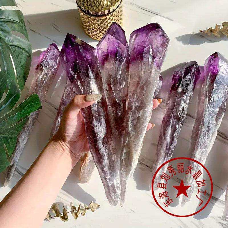 海外热销款乌拉圭天然紫水晶骸骨权杖天然紫水晶原石魔杖疗愈权杖