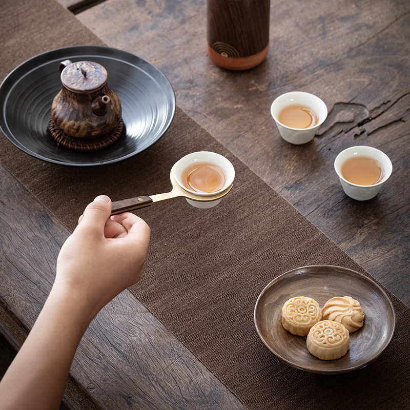 黑檀木茶道六君子套装功夫茶具配件大全泡茶工具黄铜实木茶夹针勺