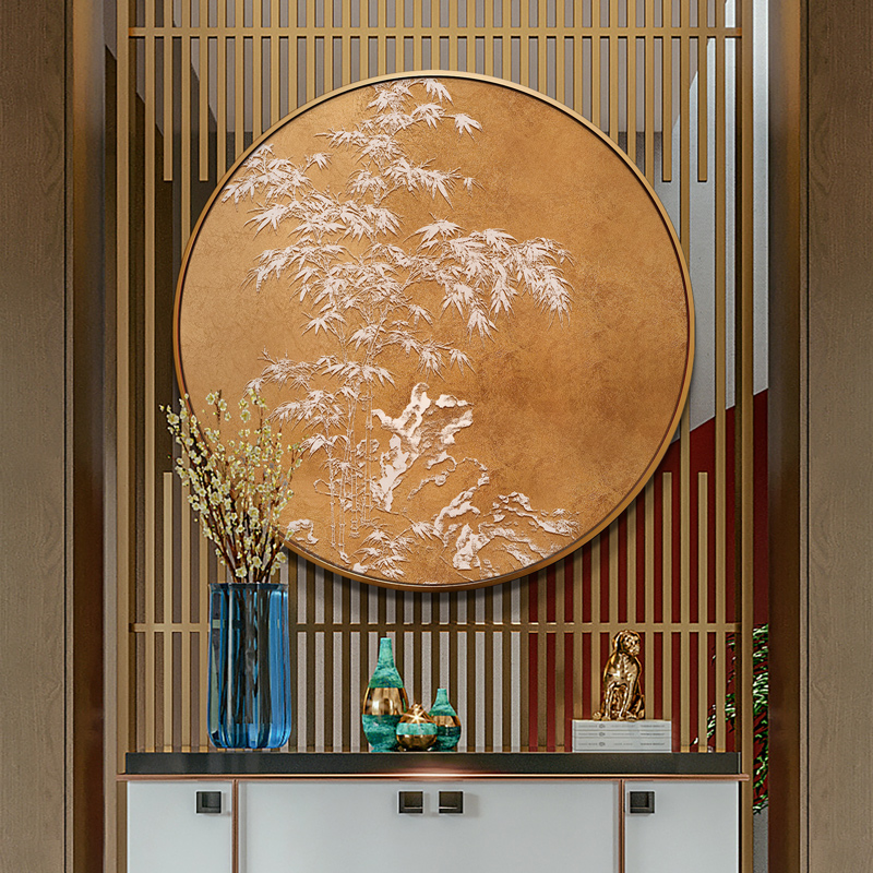 入户玄关装饰画新中式浮雕立体画茶室背景墙挂画走廊过道走廊壁画图片