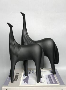 树脂工艺品对马摆立式抽象物马阁楼件室公对马摆件室卧家居装饰动