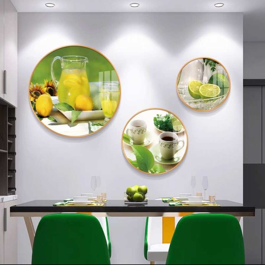轻奢现代餐厅背景墙画简约圆形三联装饰画饭厅花卉红酒杯壁画挂画图片