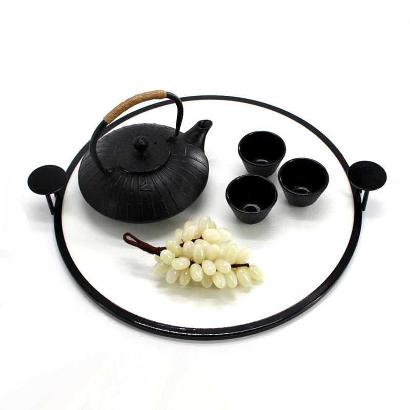 新中式样板房装饰品摆件客厅茶具软装工艺品茶具铁壶套装高端摆设