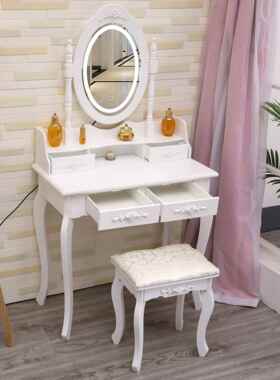 现代简约65454实梳木单镜化妆桌欧式带灯五台抽梳妆卧室化妆桌妆