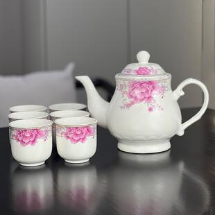 陶瓷大茶壶耐高温中式晾白开水壶家庭凉水壶餐厅民宿茶壶套装