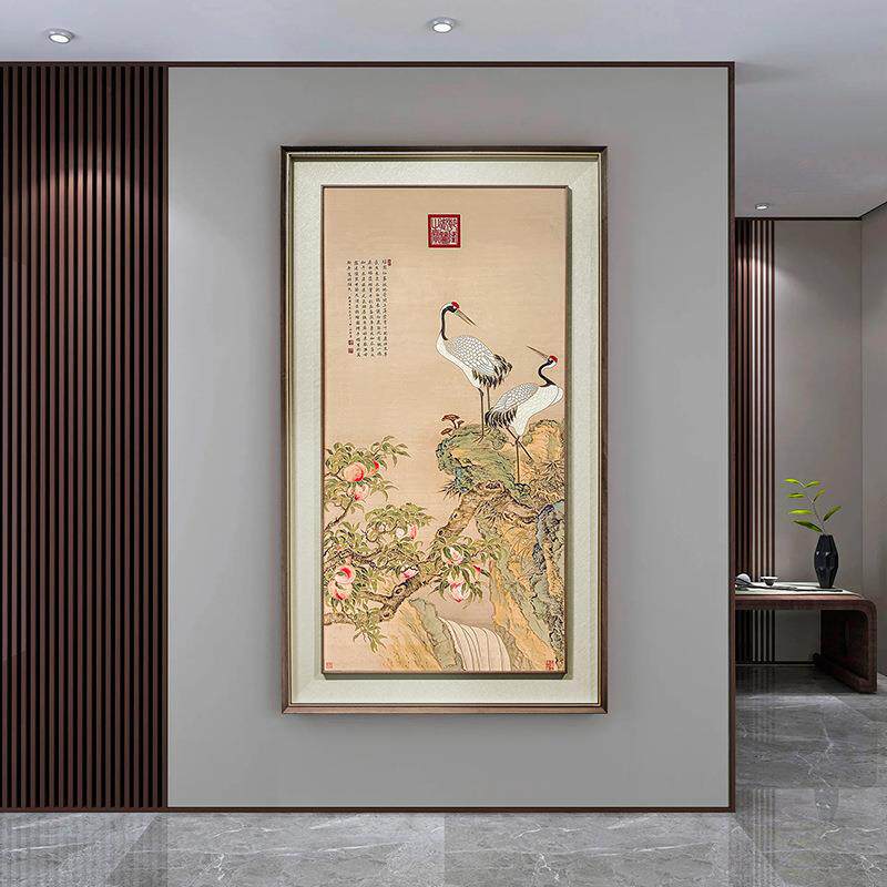 蟠桃仙鹤铜板画蚀刻画走廊过道书房玄关挂画铜雕寿子山水图