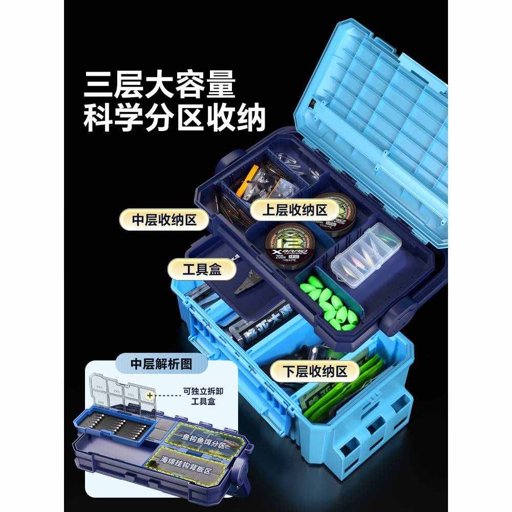 连球路亚箱2024年新款免安装插杆便携多功能钓鱼箱可坐人轻便钓箱