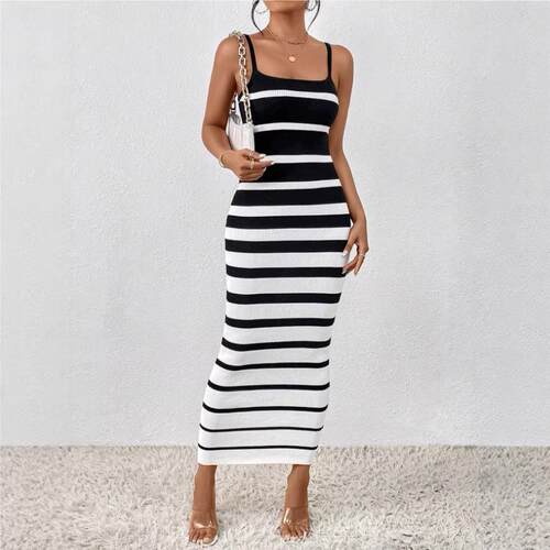 Womens Summer Bodycon Maxi Dress Striped Bodycon Sling