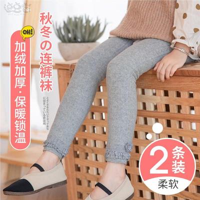 女童打底裤秋冬季加绒加厚纯棉婴儿不连脚白色宝宝大pp儿童连裤袜