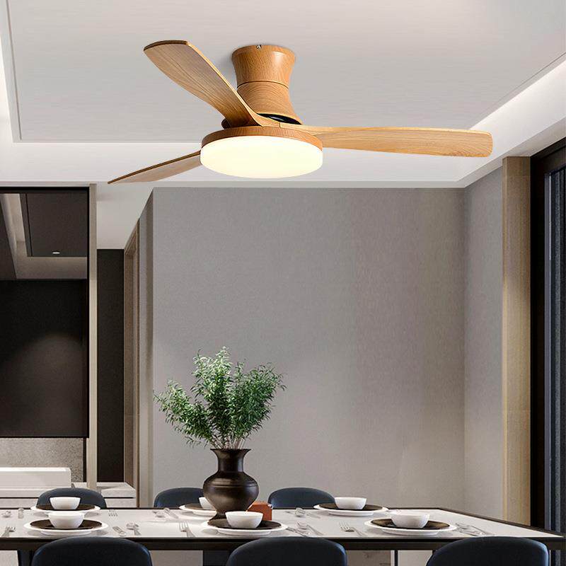 智能吊扇灯吸顶餐厅风扇灯北欧简约木叶客厅卧室电扇吊灯无极调光