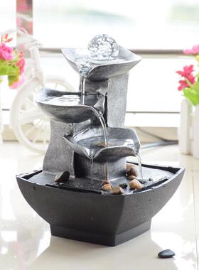 新款欧式创流水喷泉风桌车意小摆件水轮办公室礼品物家居装饰面竹