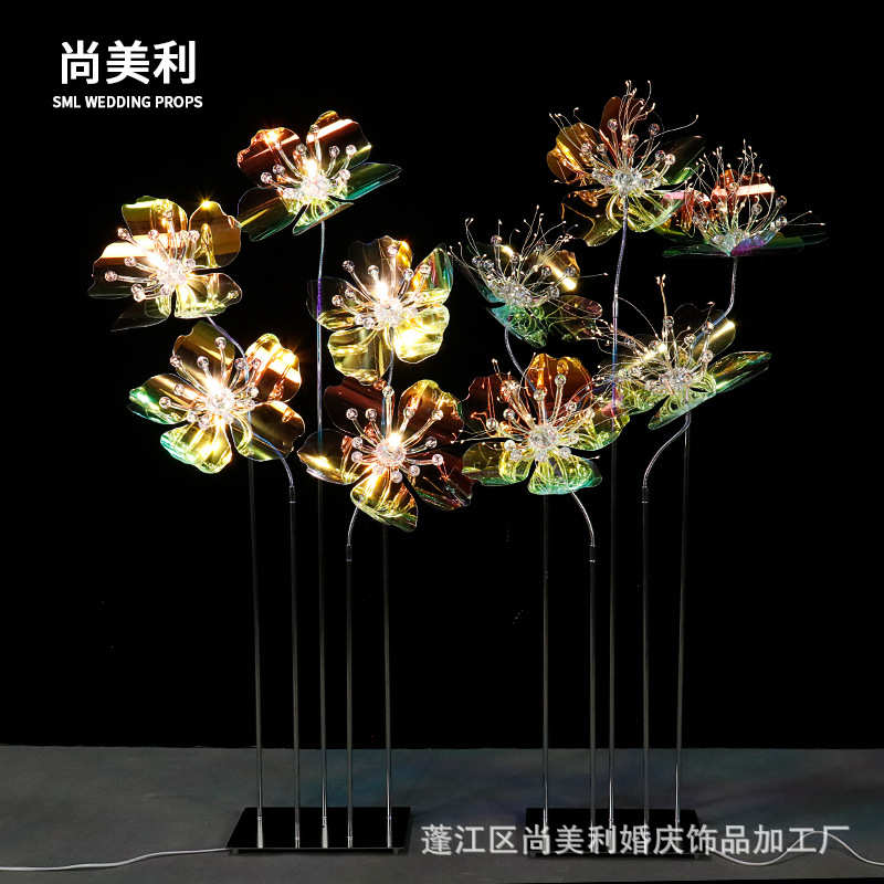 幻彩亚克力花发光彩莲路引灯电镀铁艺工艺婚礼堂宴会场地布置道具