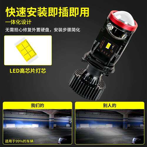 汽车led大灯Y7带透镜超亮远近光一体大灯明暗光通用前照灯鱼眼灯