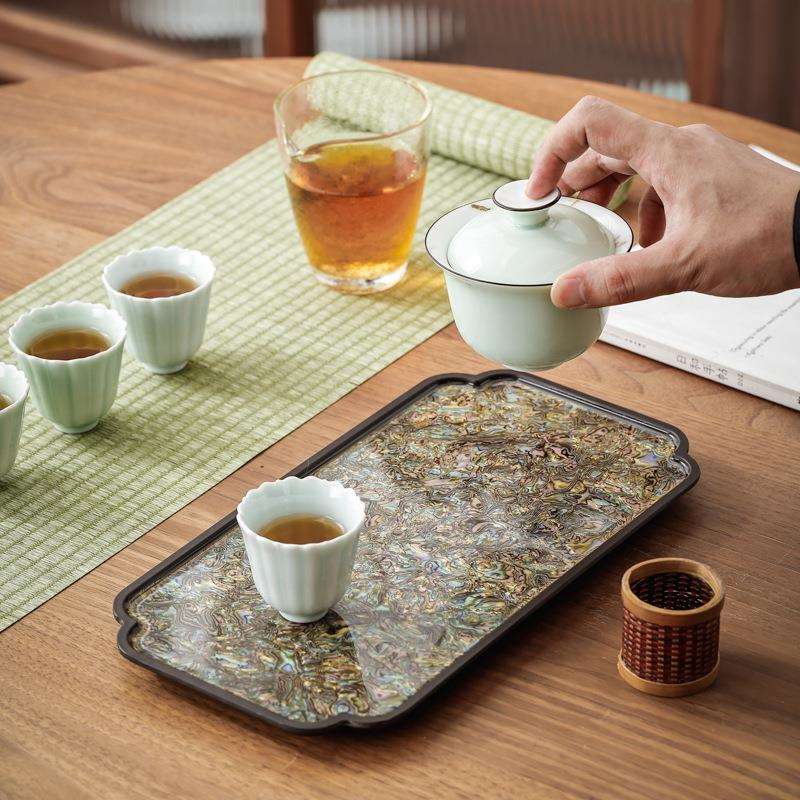 厂家 电木大漆干泡台螺钿镶嵌小茶台茶几干湿茶盘送礼精选茶盘