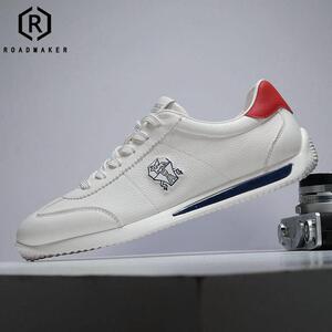 ROADMAKER夏季新款真皮时尚运动休闲鞋男潮流小白鞋透气阿甘鞋男