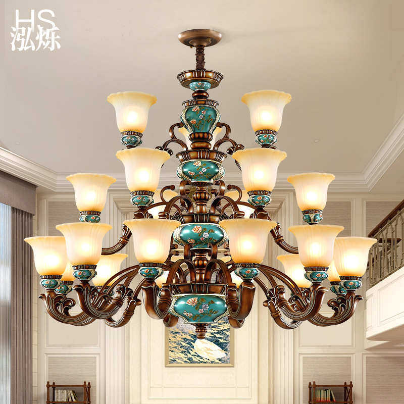 欧式复式楼大吊灯别墅客厅中空楼梯灯奢华大气美式灯具三层吊灯,家装灯饰光源,客厅吊灯,淘宝优惠券,粉丝福利购,淘宝优惠卷