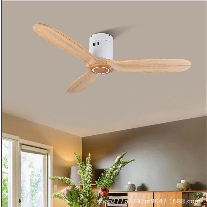 北欧实木吊扇灯复古简约家用无灯吸顶吊扇遥控卧室带灯木叶风扇灯