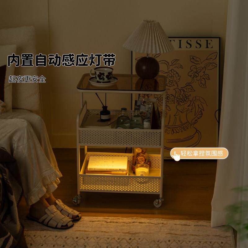 卧室带灯床头柜小型替代品超窄简易可移动铁艺床头小边几置物架子