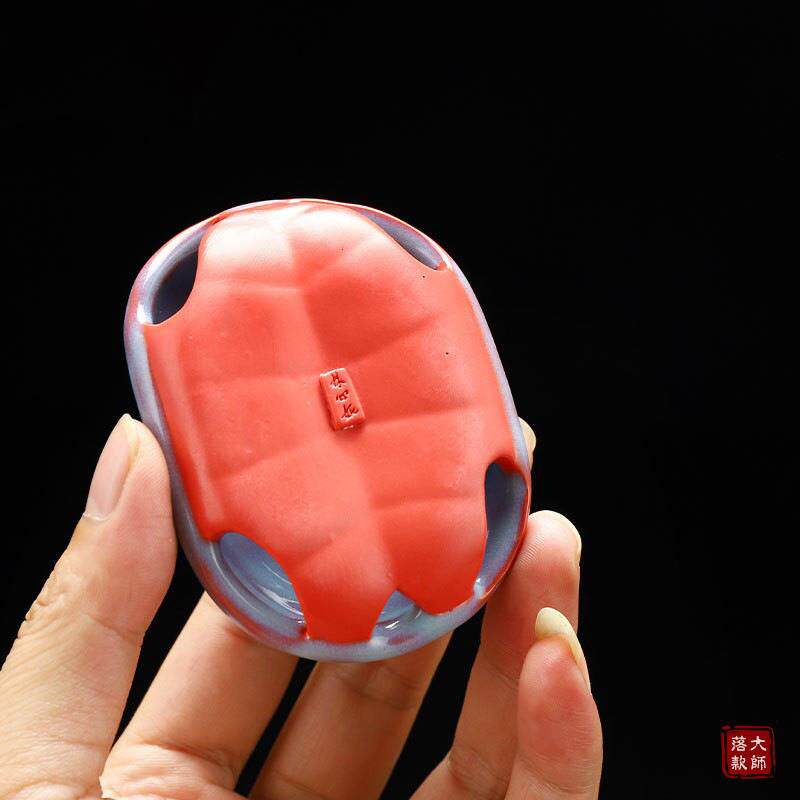 手工招财富甲一方龟壳茶宠摆件可养品精茶玩盖置林心如大师