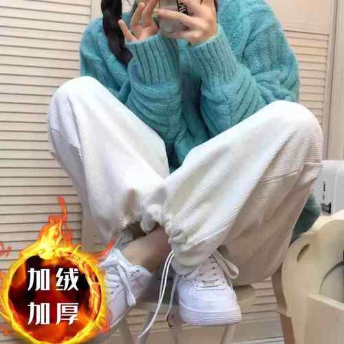 简遇luck品质女装复古加绒加厚直筒休闲裤子秋冬新款女装宽松束脚