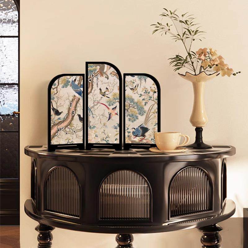 《花鸟图》面桌式屏风SN02126-摆件新中中古风餐边柜摆画室卧餐厅