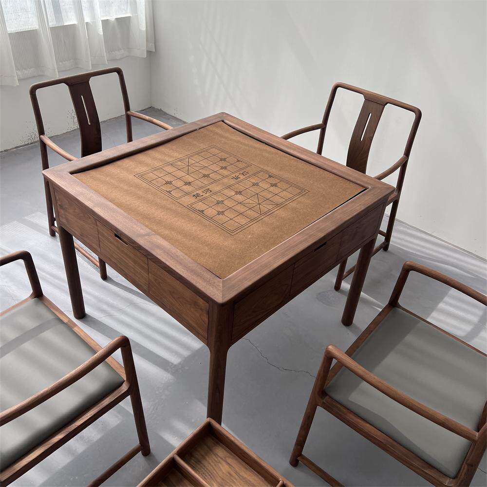 新中式乌金木电动麻将桌椅组合实木掼蛋桌全自动静音棋牌桌定制