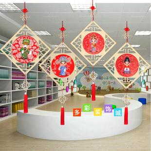 批发风美术绘画木片手工白胚木板幼儿园走廊教室空中挂饰装饰吊饰