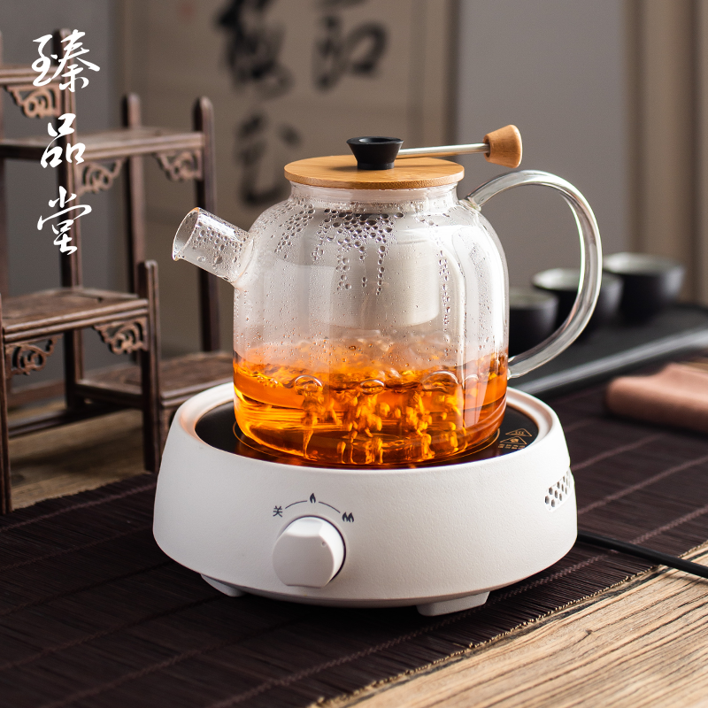 拉杆玻璃煮茶壶 电陶炉煮茶器 加厚耐热玻璃花茶壶黑茶普洱蒸茶壶