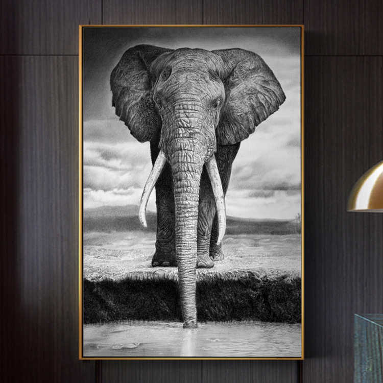 大象装饰画现代简约玄关走廊过道尽头画大尺寸竖版动物 客厅墙画,家居饰品,现代装饰画,淘宝优惠券,粉丝福利购,淘宝优惠卷