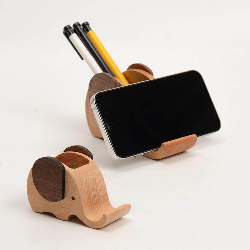 oakliving实木大象手机架多功能桌面笔筒收纳筒胡桃木可爱造型