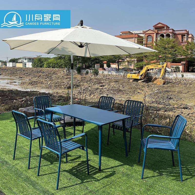 户外家具庭院花园景区桌椅室外咖啡厅奶茶店蓝色铁艺茶几椅子组合