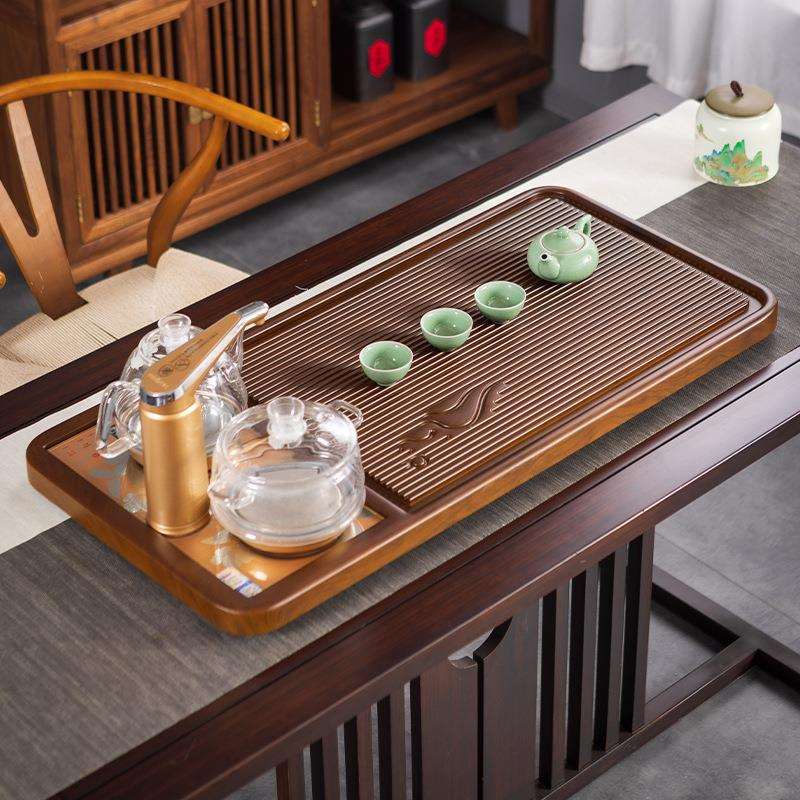 2024款高端实木茶盘商用轻奢竹制茶盘复古简约家用带电磁炉款茶盘