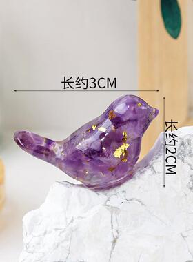 新款直销跨境天然水晶碎石滴胶小鸟摆件 家居办公装饰工艺品 车载