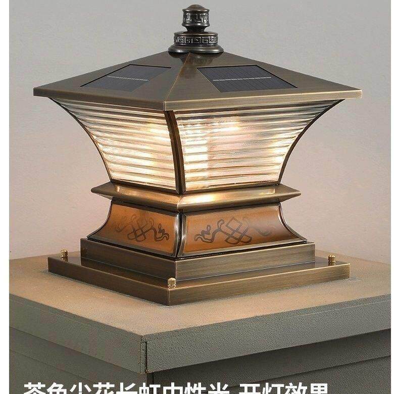 全铜新款防水户外太阳能柱头灯新中式庭院两围墙灯别墅墙头柱子灯