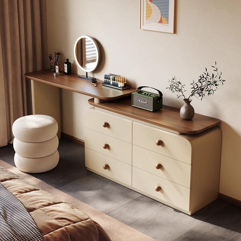 bk法式现代伸缩古风新款梳妆台斗柜体QEX一可旋y转胡桃木大小中户