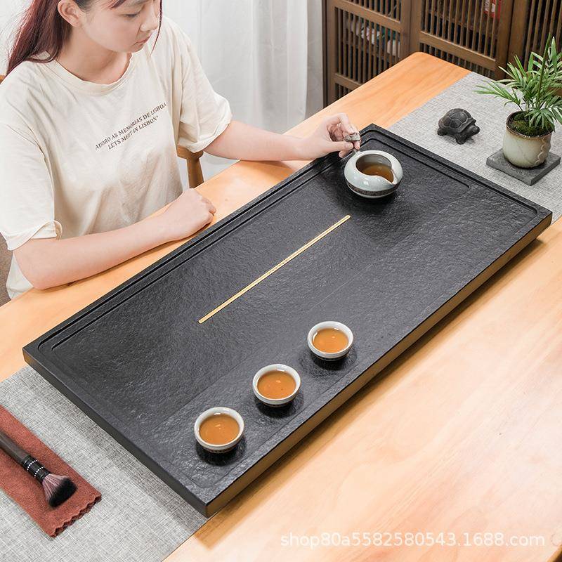 天然乌金石茶盘家用简约整块石头大茶台现代石材轻奢茶具2026新款