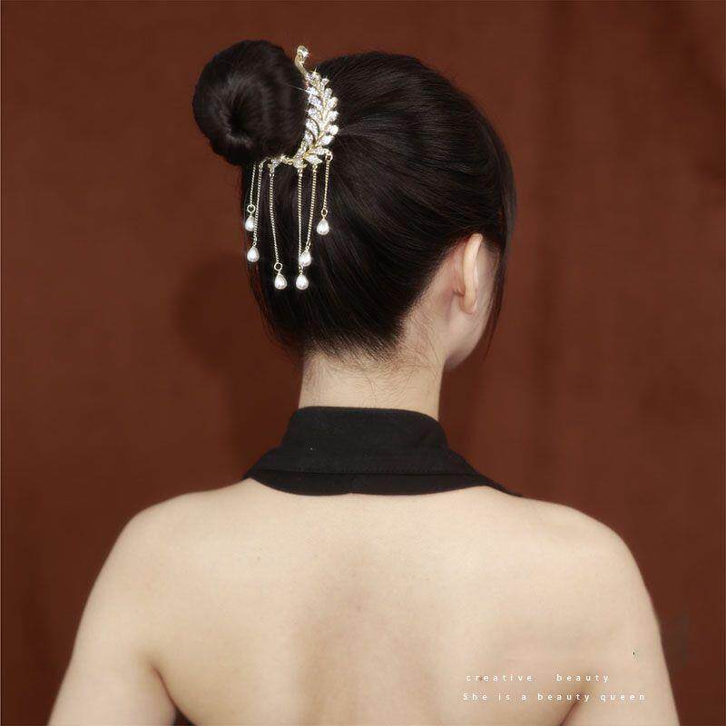 珍珠水钻麦穗流苏发卡女后脑勺图片