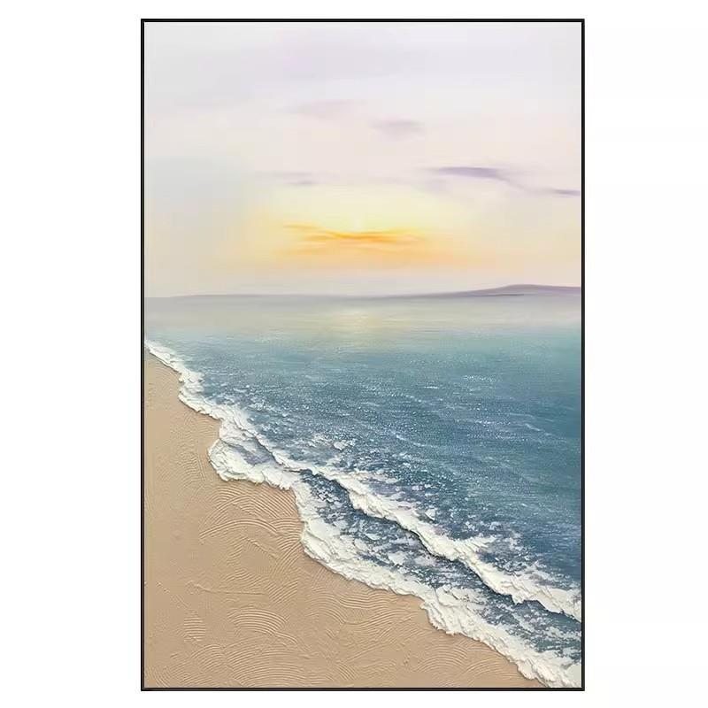 手绘油画海景沙滩简约玄关装饰画客厅抽象肌理画挂画沙发落地画