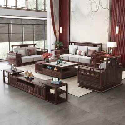 乌金木简全客实木沙发新中式组合约现小户代型轻奢禅意储YS05020