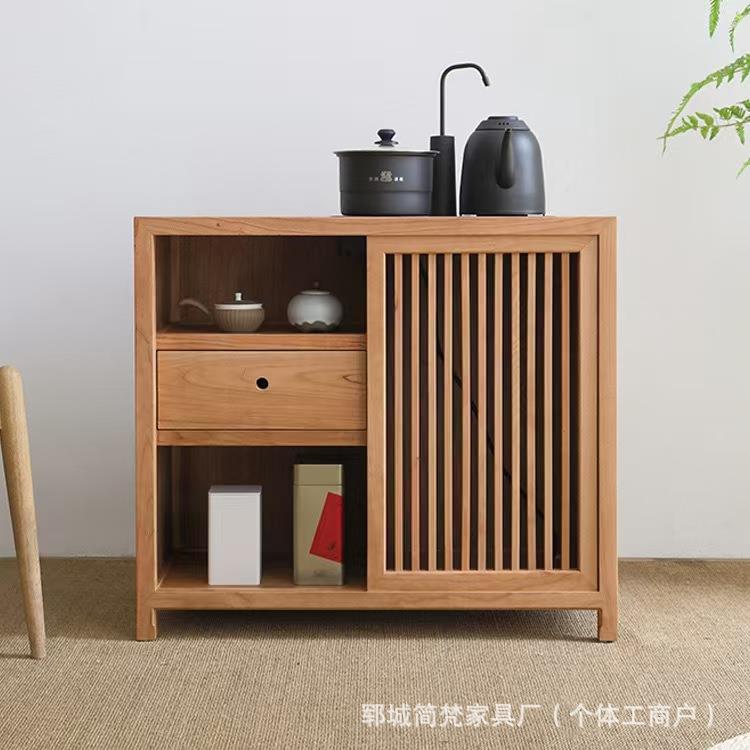 新中式老榆木茶水柜实木餐边家用茶台烧水柜多功能一体茶具储物柜
