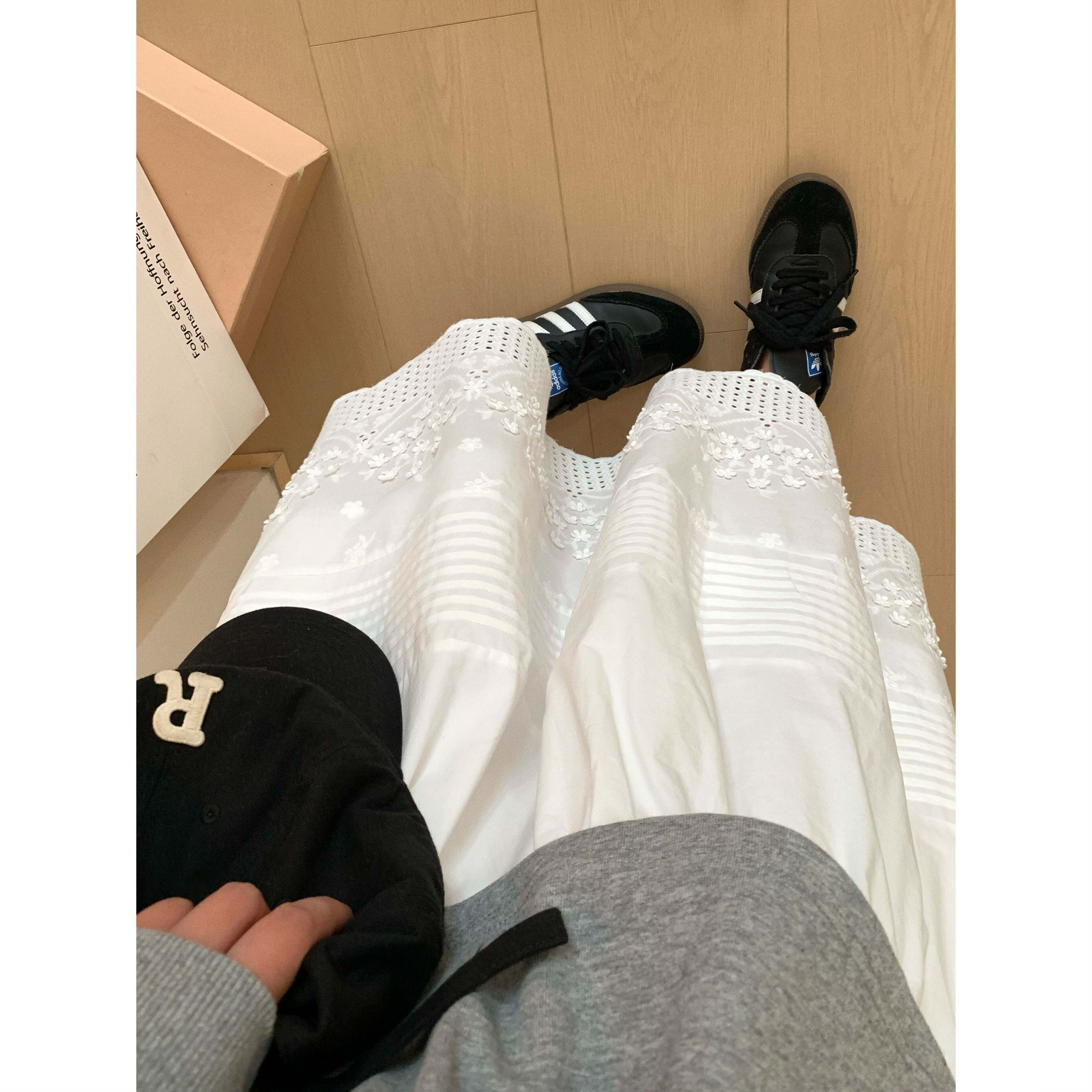 XFYSTYLE_重工刺绣浪漫立体花朵中长款高腰显瘦白色蛋糕A字半身裙