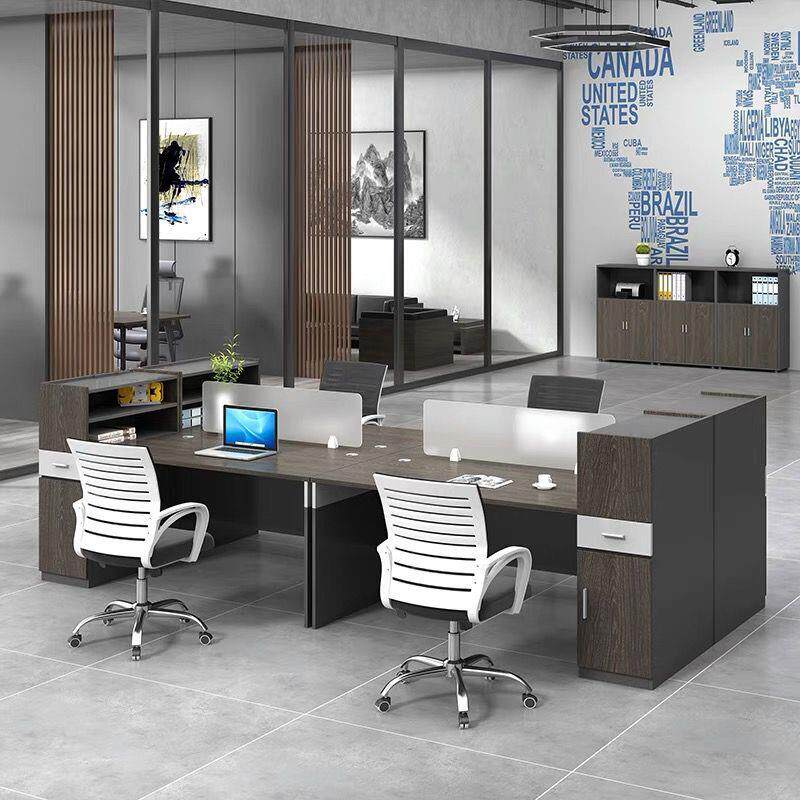 工业风办公桌储物四六职员桌2/4/6人位员工卡位创意电脑桌椅组合